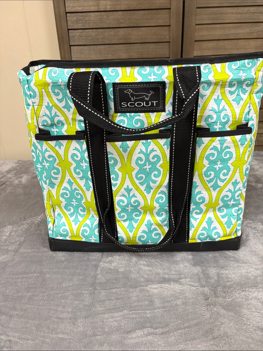 SCOUT Turquoise & Lime Pattern Canvas Tote with Black Trim